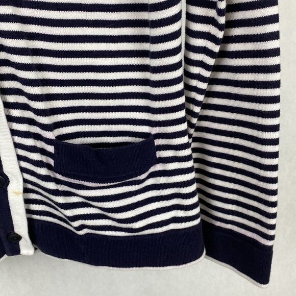 Lands’ End Cardigan Sweater Striped Small 6-8 Nautical Navy White Button Front - Picture 4 of 8